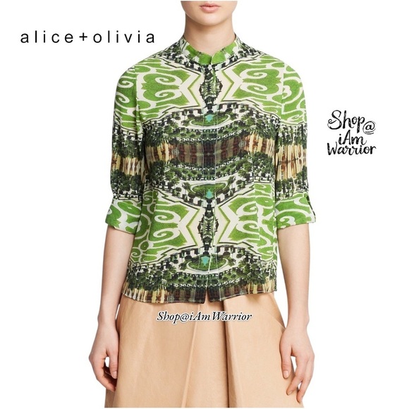 Alice + Olivia mirrored botanical garden silk blouse *shop@iamwarrior - Picture 1 of 16